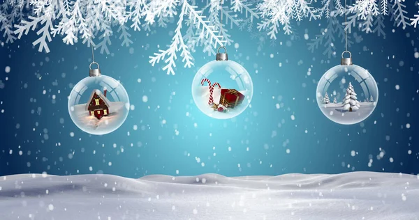 Obrázek Jedle Cetky Sněhu Padající Zimní Krajinu Vánoční Tradiční Slavnostní — Stock fotografie
