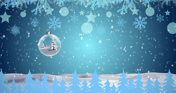 Asma Süslemeler Kışın Yağan Karlara Karşı Çoklu Noel Ağacı Simgeleri — Stok fotoğraf