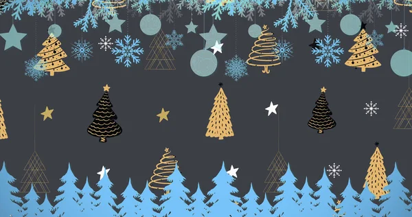 Imagen Decoraciones Navideñas Con Adornos Sobre Estrellas Árboles Navidad Sobre — Foto de Stock