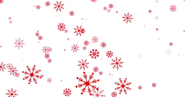 Afbeelding Van Rode Sneeuwvlokken Vallen Witte Achtergrond Kerstmis Winter Traditie — Stockfoto