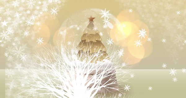 Obraz Śniegu Spadającego Nad Choinką Boże Narodzenie Tradycja Koncepcja Uroczystości — Zdjęcie stockowe