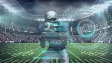 Stadyumda oynayan çeşitli erkek rugby oyuncuları üzerinde veri işleme animasyonu