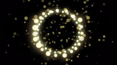 Siyah arka planda altın noktaların ve yuvarlak Noel ışıklarının animasyonu. Noel geleneği ve kutlama konsepti dijital olarak oluşturulmuş video.