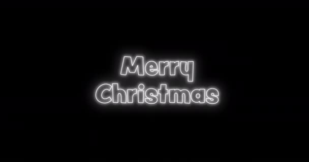 在黑色背景上动画化的快乐圣诞霓虹灯文本 圣诞节 传统和庆祝概念数字制作的视频 — 图库视频影像