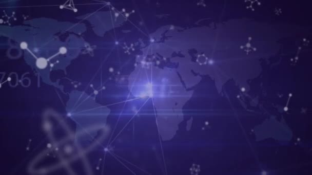 Animazione Della Mappa Del Mondo Rete Connessioni Sfondo Viola — Video Stock