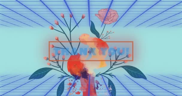 Animation Des Dankes Auf Blauem Hintergrund Mit Blumen Computer Spiel — Stockvideo