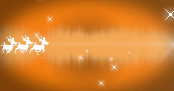 橘色背景下桑塔雪橇在星空上空的动画 — 图库视频影像