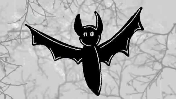 Gri Arka Plandaki Dalların Üzerinde Cadılar Bayramı Yarasasının Canlandırması Cadılar — Stok video