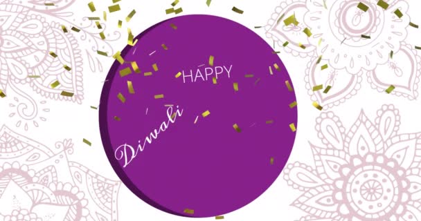 Animación Feliz Diwali Sobre Confeti Dorado Círculo Con Elefante Sobre — Vídeos de Stock