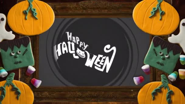 Анімація Гарбузової Рамки Над Щасливим Хеллоуїном Фоні Хелловінська Традиція Концепція — стокове відео