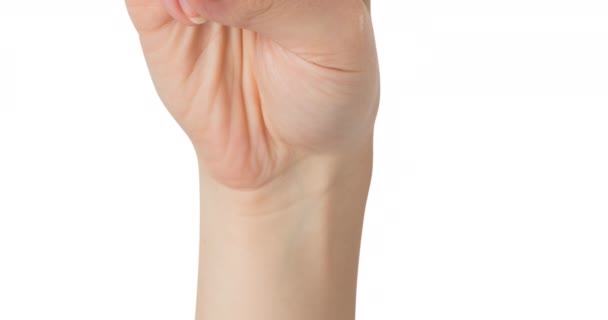 用手指交叉的女人的手的动画 用手指画着脸 还戴着粉红色的带子 乳腺癌认识运动概念数字化生成的视频 — 图库视频影像