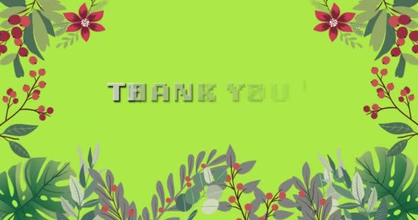 Animatie Van Dank Groene Achtergrond Met Bloemen Computer Spel Technologieconcept — Stockvideo