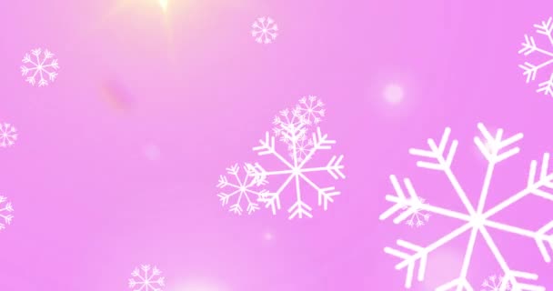 Κινούμενα Σχέδια Νιφάδων Χιονιού Που Πέφτουν Πάνω Από Ροζ Φόντο — Αρχείο Βίντεο
