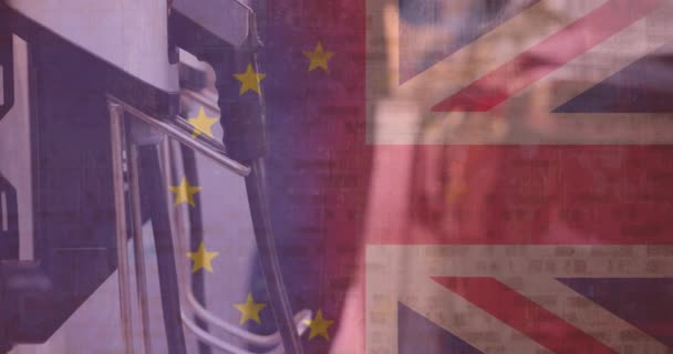 Bandeira Grande Britânico União Europeia Sobre Estação Carregamento Veículos Elétricos — Vídeo de Stock