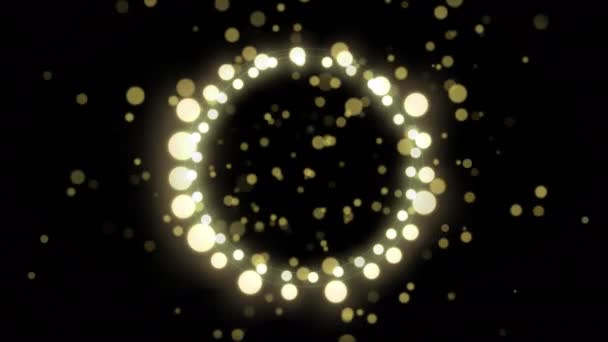 Animation Von Goldenen Punkten Und Runden Weihnachtslichtern Auf Schwarzem Hintergrund — Stockvideo