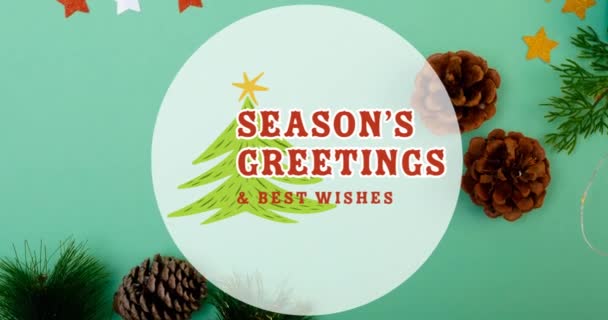 Animation Seasons Greetings Best Wishes Christmas Text Green Background Christmas — Stock Video