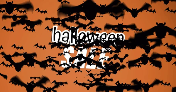 Animation Écriture Halloween Chauves Souris Flottant Sur Fond Orange Tradition — Photo