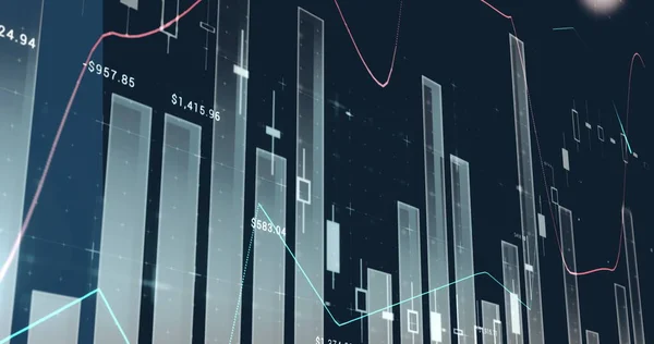 Immagine Elaborazione Dei Dati Finanziari Marcatori Che Muovono Sfondo Blu — Foto Stock