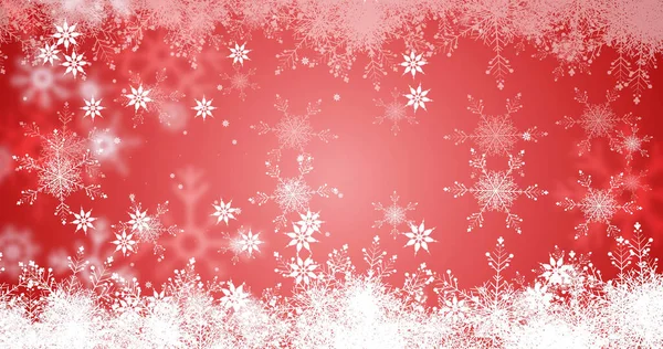 Imagen Nieve Cayendo Sobre Copos Nieve Navidad Sobre Fondo Rojo —  Fotos de Stock