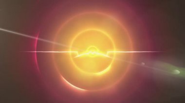 Pembe arkaplandaki sarı spiral ışık izlerine karşı ışığın dijital animasyonu. Soyut doku kavramına sahip teknoloji arkaplanı