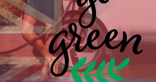 Aller Texte Vert Sur Drapeau Grande Bretagne Homme Charge Voiture — Video