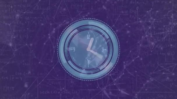 紫色背景下连接网络上时钟的动画 — 图库视频影像