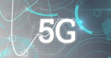 Mali veri işleme ve dürbün taramasıyla birlikte 5G metin resmi. küresel finans teknolojisi dijital arayüz konsepti dijital olarak oluşturulmuş görüntü.
