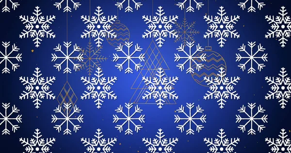 Піктограми Сніжинок Безшовному Візерунку Фоні Різдвяних Висячих Прикрас Синьому Фоні — стокове фото