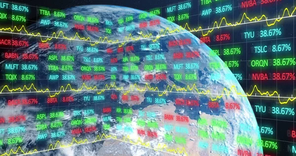 Obrázek Zpracování Finančních Dat Planetě Zemi Pozadí Globální Koncepce Rozhraní — Stock fotografie