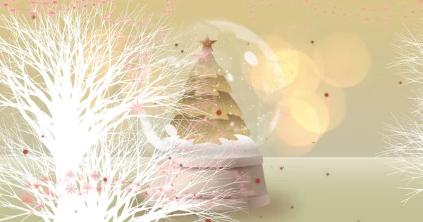 Noel Ağacının Üzerine Düşen Kar Görüntüsü Noel Gelenek Kutlama Konsepti — Stok fotoğraf