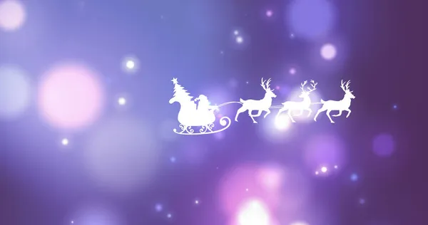 Obrázek Santy Nad Světly Purpurovém Růžovém Pozadí Vánoční Zimní Tradiční — Stock fotografie