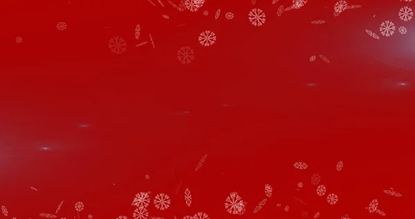 Afbeelding Van Vallende Sneeuwvlokken Rode Achtergrond Kerstmis Traditie Viering Concept — Stockfoto