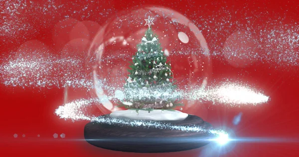 Изображение Снежного Шара Красном Фоне Рождество Традиции Концепция Празднования Цифровом — стоковое фото