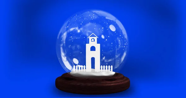 Kuva Lumisadepallosta Sinisellä Pohjalla Joulun Perinteen Juhlan Konsepti Digitaalisesti Luotu — kuvapankkivalokuva