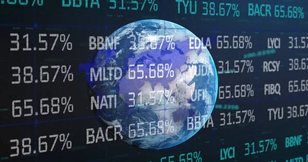 地球上の証券取引所の財務データ処理のイメージ グローバルビジネス財務ネットワークの概念デジタルで生成されたイメージ — ストック写真