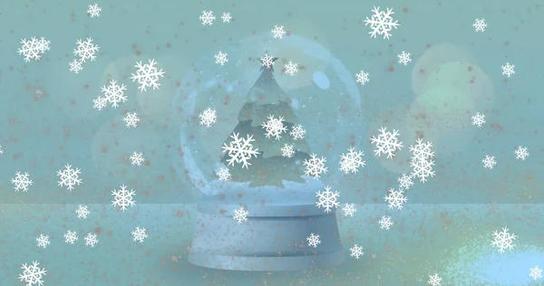 Image Snow Globe Christmas Tree Shooting Star Snow Falling Christmas — Stock Photo, Image