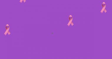 Mor arka planda pembe kurdeleli aşk metninin animasyonu. Göğüs kanseri pozitif farkındalık kampanyası konsepti dijital olarak üretildi.