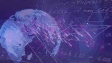 Mor ışık yollarının animasyonu ve mor arkaplanda veri işleme