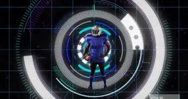 Afrika kökenli Amerikalı erkek rugby oyuncusunun animasyonu siyah arkaplanda tarama yapıyor.