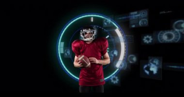 Siyah arka planda tarama yapan beyaz erkek rugby oyuncusunun animasyonu