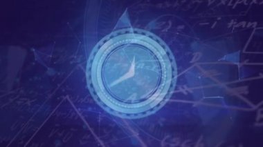 Mor arkaplanda veri işleme üzerine saat ve dünyanın animasyonu