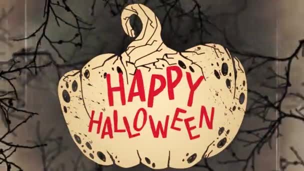 Animação Halloween Feliz Abóbora Sobre Ramos Fundo Bege Halloween Tradição — Vídeo de Stock