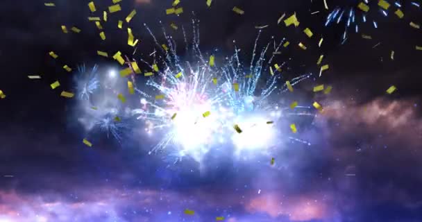 Animation Glad Diwali Över Fyrverkerier Och Konfetti Svart Bakgrund Diwali — Stockvideo