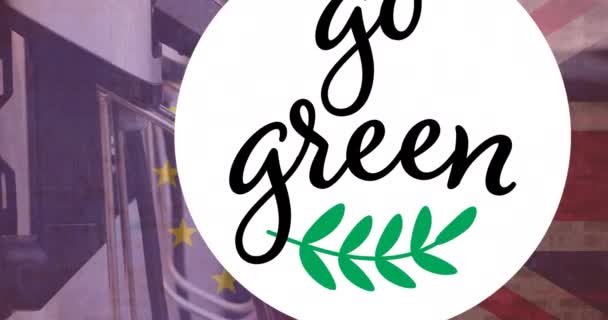Перейти Зеленого Тексту Над Прапором Великої Британії Заряджати Електромобіль Електрична — стокове відео