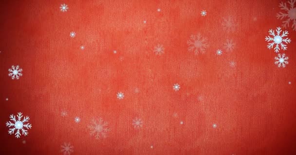 Animación Copos Nieve Cayendo Sobre Fondo Rojo Navidad Tradición Celebración — Vídeos de Stock