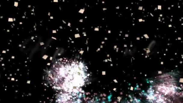 Animation Eines Fröhlichen Diwali Über Einem Feuerwerk Auf Schwarzem Hintergrund — Stockvideo