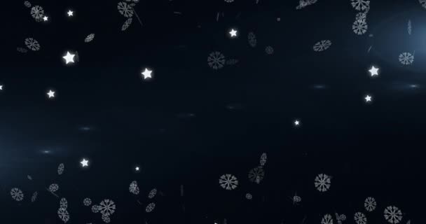 Animation Flocons Neige Étoiles Tombant Sur Fond Noir — Video