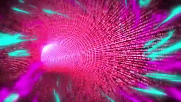 粉色和蓝色的数字波在背景上与粉色数字隧道相映成趣 带有抽象纹理概念的技术背景 — 图库视频影像