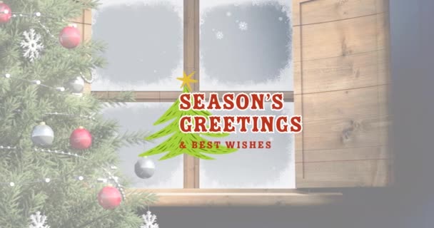 Animace Ročních Období Pozdravy Přání Všeho Nejlepšího Vánoční Text Stromem — Stock video