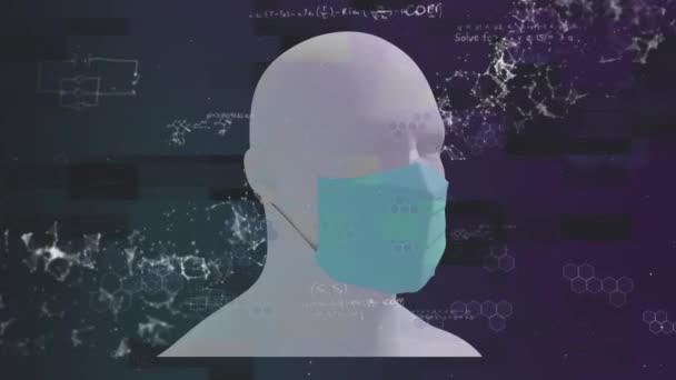 Animazione Filamenti Dna Con Cellule Covid Modello Umano Con Maschera — Video Stock
